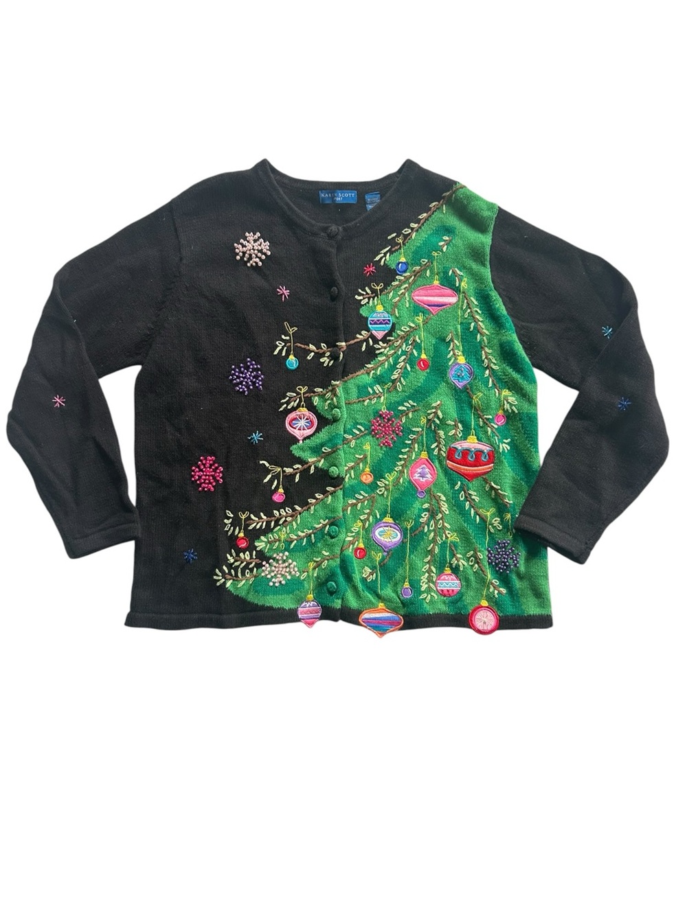 Vintage Karen Scott Christmas Sweater Size L Cottagecore Whimsical Kitsch Tacky